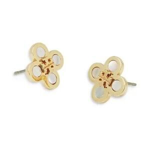 NEW Tory Burch Kira Mother of Pearl Clover Stud Earrings Feminine Classic Gift